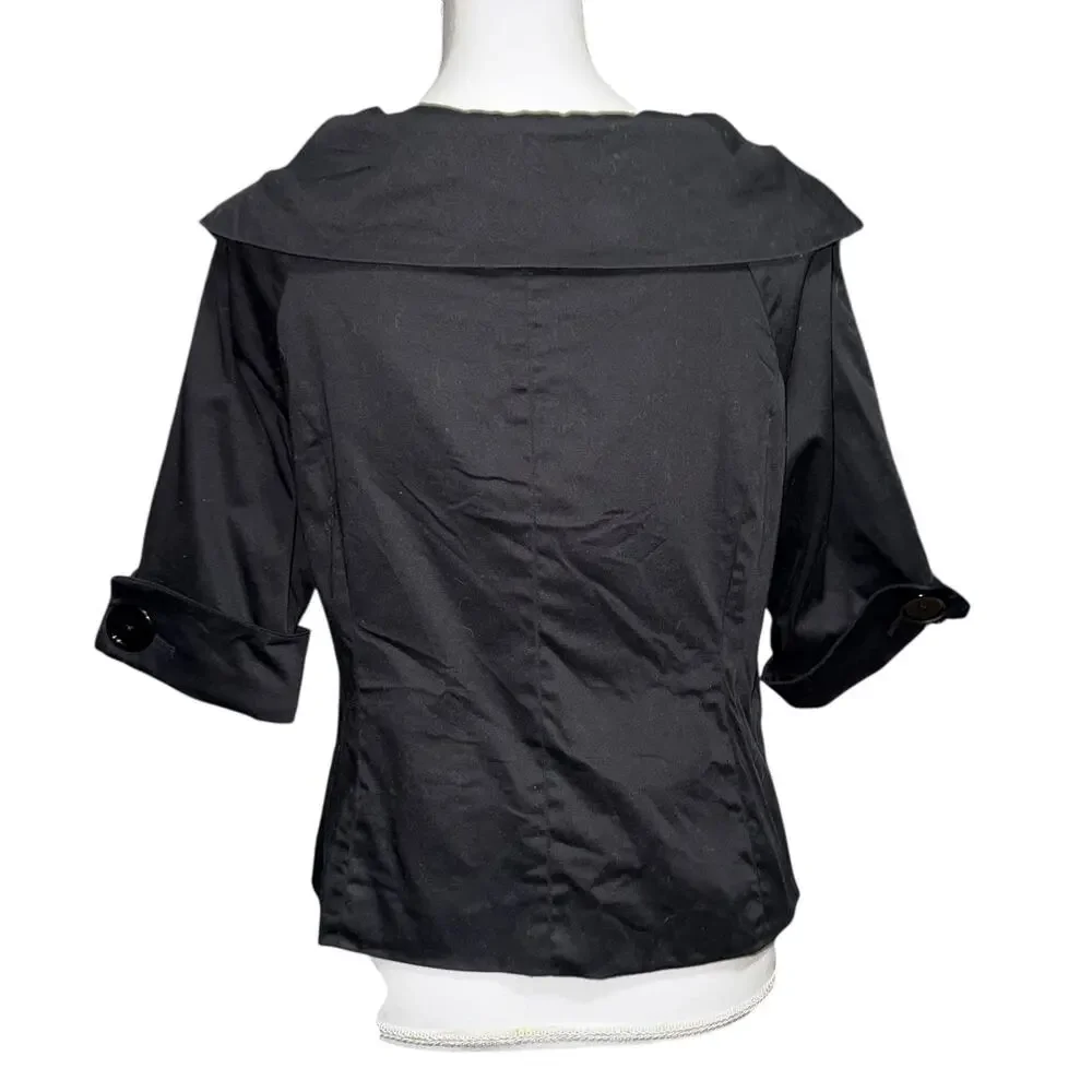 Vintage Black Portrait Collar Cropped Short Sleeve Jacket Blazer Zebra Lined SZ6 - Picture 5 of 13